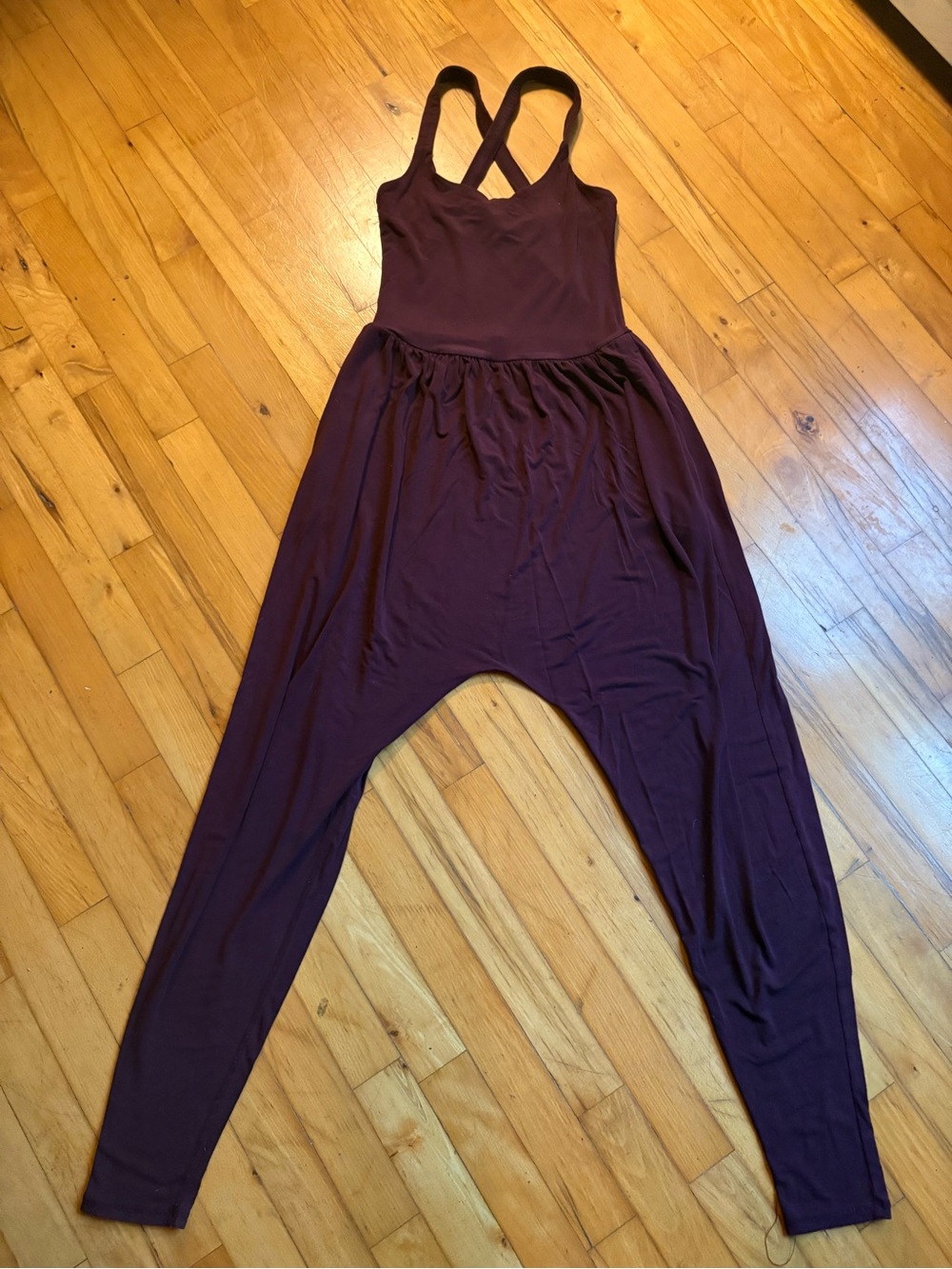 Imbodhi Stretch Harem Jumpsuit in burgundy